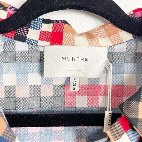 Munthe Lima Check Poplin Flocked Long Sleeve Plaid Metallic Blouse Casual Work - Picture 5 of 9